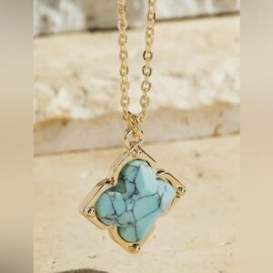 Turquoise Semi Precious Stone Clover Necklace